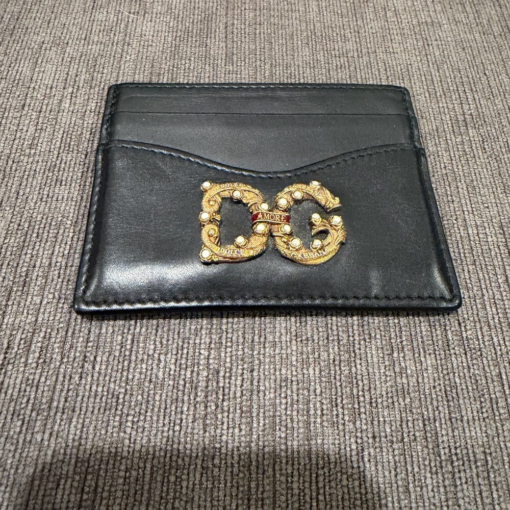 Dolce & Gabbana DG Amore Calfskin Black Card Holder Wallet
